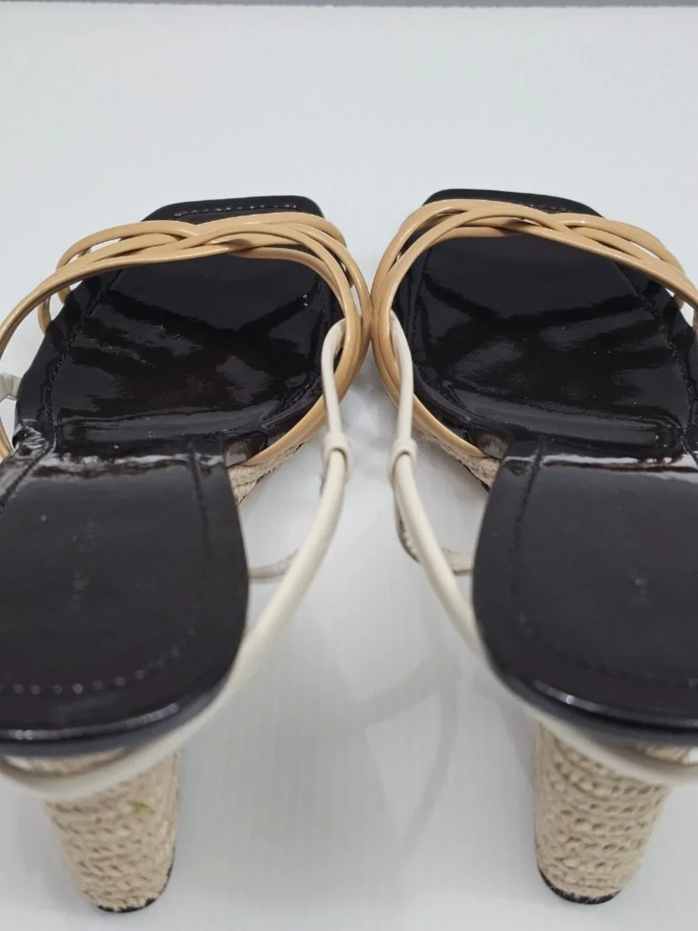 Tory Burch Multi Strap 75mm Espadrille Wedge Womens 9.5 Tan Cream Leather Sandal